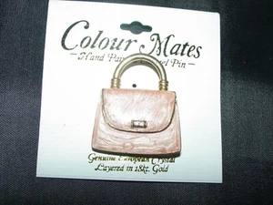 Colour Mates Hand Painted Enamel ~PURSE~ Brooch/Pin Crystal -New- Peach-ISH - Picture 1 of 1