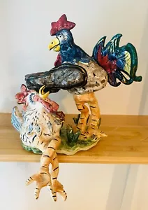 Heather Goldminc Artist Rooster Chicken Tea Light Holder Shelf Sitter Pottery - Picture 1 of 9