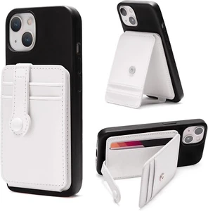 Slim Stick-On Phone Wallet with Elastic Magnetic Closure for iPhone 14.. (White) - Picture 1 of 9