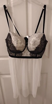 Cacique Intimates Sexy Contrast Lace Underwire Babydoll Chemise 40DDD - Image 1 of 2