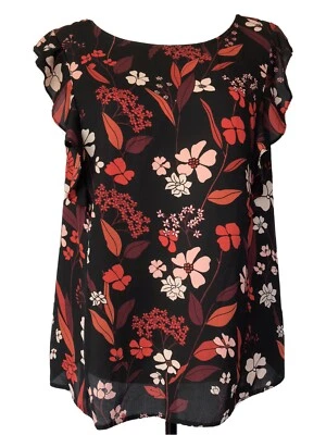 Debenhams Women’s Blouse Top Size 12 Black Floral Sleeveless Round Neck Sheer - Image 1 of 4