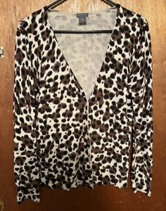 Ann Taylor Cartigan Sweater Leopard Long Sleeve M - Picture 1 of 4