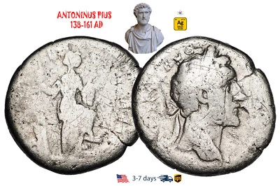 Ancient Roman Empire Coin Silver Denarius ANTONINUS PIUS 138-161 AD #31504 - Image 1 of 3
