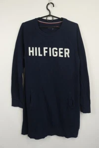 TOMMY HILFIGER Blue Big Embroidered Logo Lone Sleeve A-Line Shirt Dress M - Picture 1 of 18