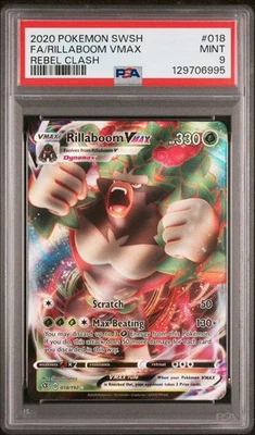 2020 Pokemon Rebel Clash #017 Full Art Rillaboom VMAX PSA 9 Card MINT Free Ship! - Image 1 of 2