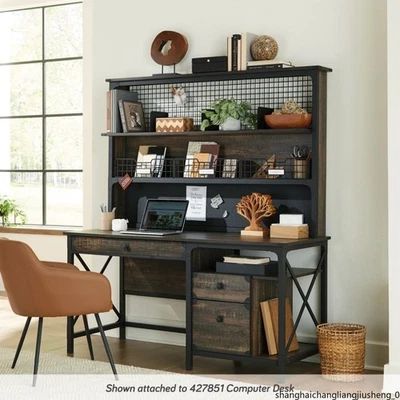 Cubierta de escritorio industrial, acabado roble carbono, diseño moderno Foto 1 de 4