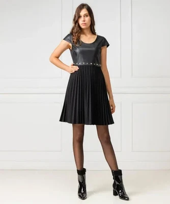 Новый с Ярлыками Armani Exchange FAB! Лиф из искусственной кожи с заклепками плиссированная юбка черное платье 2 - Изображение 1 из 4