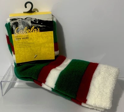 Acogedores calcetines Cabela’s de doble capa rojos blancos verdes a rayas talla única Foto 1 de 2