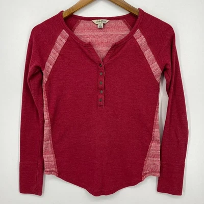 Lucky Brand 长袖 T 恤女式 XS 码红色亨利纽扣棉质 — 第 1/4 张图片