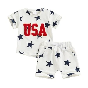 4th of July Baby Boy Girl Outfit Toddler Short Sleeve USA Shirt and Short Fou... - Picture 1 of 5