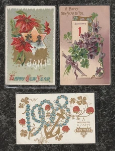 Lotto 3 cartoline antiche usate in rilievo Capodanno 1907 KV - Foto 1 di 5