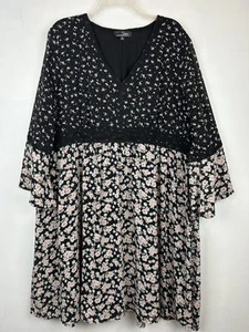 Suzanne Betro Mini Dress Womens XXL 2XL Floral Babydoll Black Prairie Milkmaid - Picture 1 of 9
