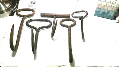 Лот из 5 антикварных примитивных крючков для льда мяса тюка сена сельскохозяйственные инструменты - Изображение 1 из 4