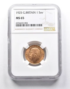 MS65 1925 Great Britain 1 Sovereign Gold Coin NGC *0132 - Picture 1 of 3