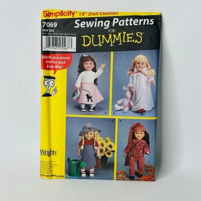 Simplicity 7069 Vintage Sewing Pattern for Dummies - 18" (45.5cm) Doll Clothes - image 1 of 4