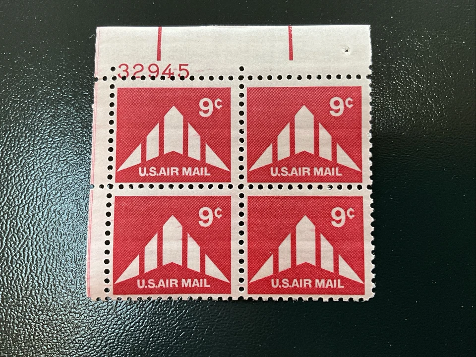 1971 U.S AIRMAIL CLASSICS 9c DELTA WING  Plt # Blk of 4  Sc#C77 M/NH/OG Fresh!^ - Image 1 of 2