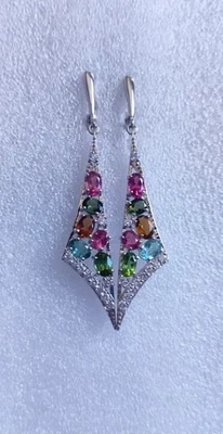 Orecchini a goccia in tormalina multicolore in argento sterling gioielli... - Immagine 1 di 4