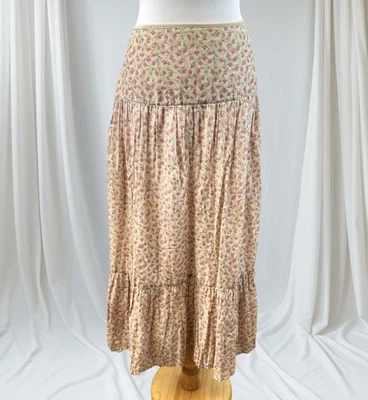 Maxi Falda Floral Beige Rosa Ditsy Años 90 Casa Campo Campesino Romántico Talla M Foto 1 de 3