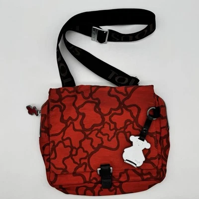 TOUS Red Bear Print Nylon Crossbody Messenger Bag Adjustable Strap Women’s - Image 1 of 4