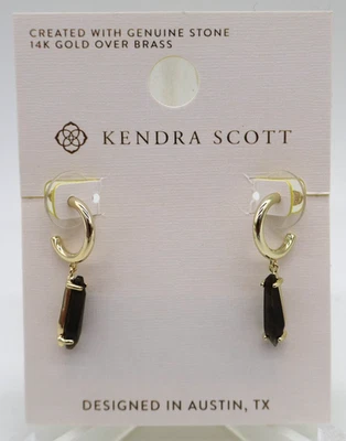 Kendra Scott Indie Hoop Earrings - Gold Sheen Obsidian New - Image 1 of 4