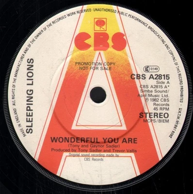 Sleeping Lions Wonderful You Are 7" vinyl UK Cbs 1982 promo b/w Out Of The - Image 1 of 2