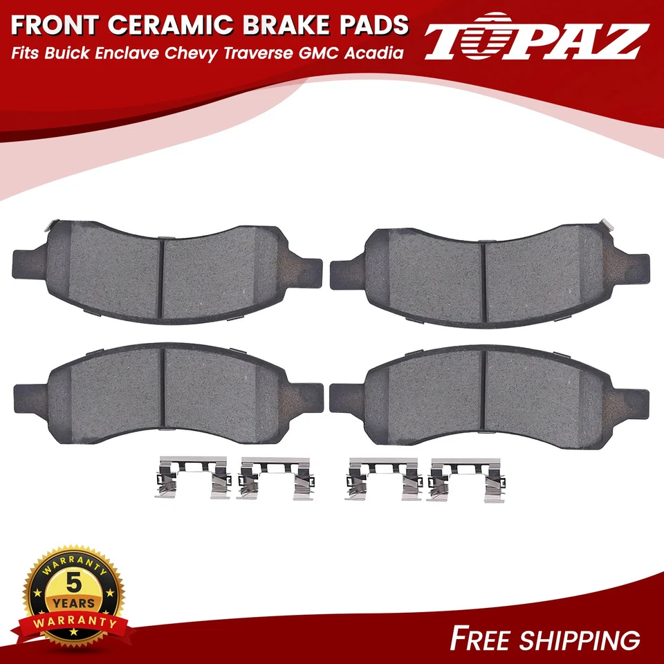 Pastilhas de freio dianteiras de cerâmica compatíveis com Buick Enclave Chevy Traverse GMC Acadia P1169 - Imagem 1 de 4