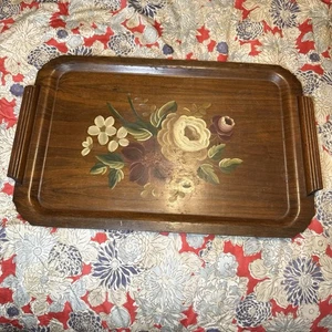 Large Wood Serving Tray Vintage Floral Hand Painted 1940’s 15x24 Cottage core - Picture 1 of 6