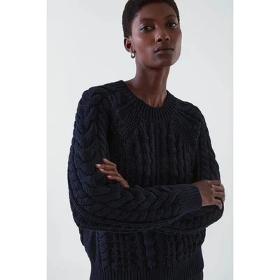 COS Women's Navy Blue Cable Knit Heavy Organic Blend Pullover Sweater Top Sz XS - Image 1 of 4