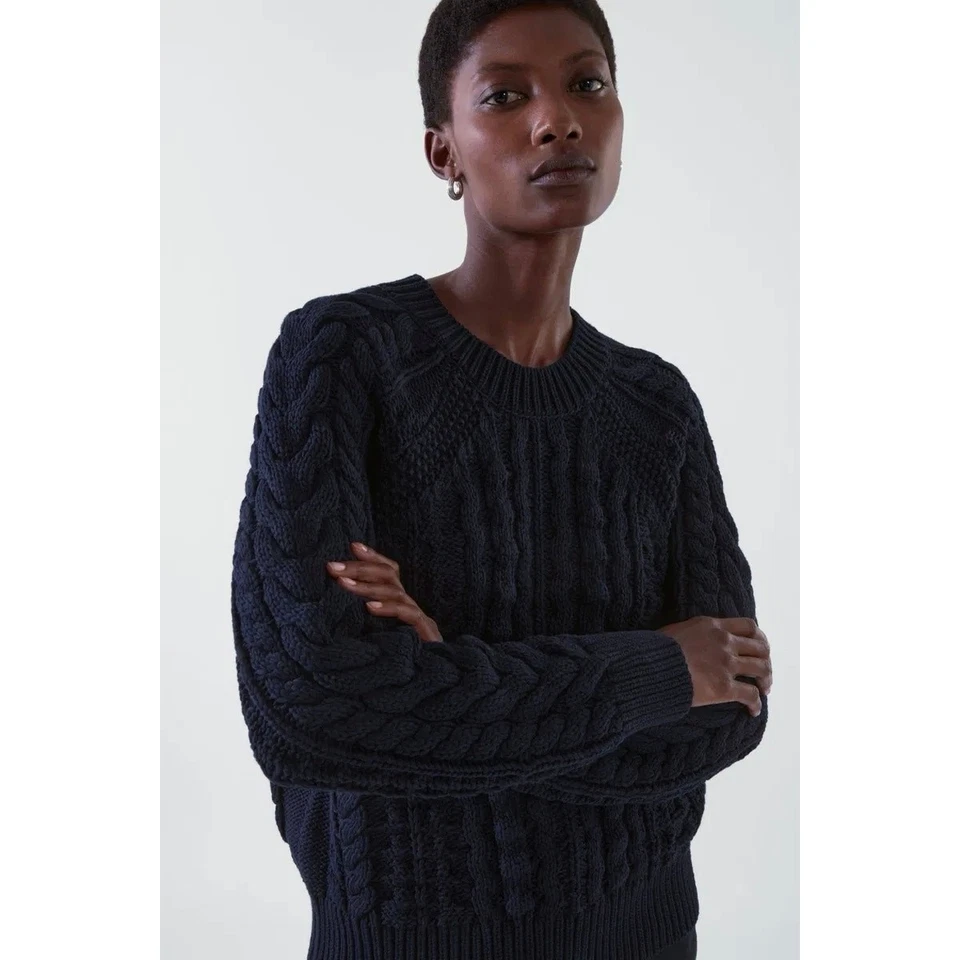 Suéter Top Pullover Para Mujer COS Azul Marino Tejido con Cable Mezcla Orgánica Pesada Talla XS Foto 1 de 4