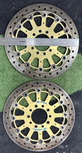 2 BREMBO 12 INCH RACING ROTORS, WITH GOLD ANODIZED FLAT CARRIERS - Picture 1 of 2