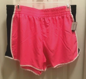 Womens Hot Pink Black Athletic Shorts Plus Size 1X Elastic Waist 5" Inseam NWT - Picture 1 of 12