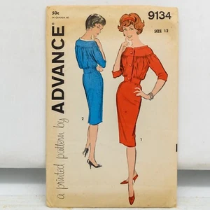 Advance Pattern 9134 1959 | Vestido de una pieza Misses talla 12 | Plegado de fábrica - Imagen 1 de 7