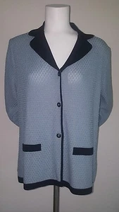 EXCLUSIVELY MISOOK sz M Light Blue, Black Trimmed CARDIGAN JACKET - Picture 1 of 9
