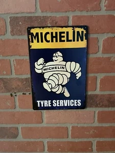 Pubblicità 8"x12" stile patina retrò "Servizi pneumatici Michelin". Insegna SPEDIZIONE GRATUITA! - Foto 1 di 9