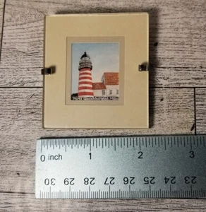 Maine West Quoddy Head Lighthouse Mini Print Lisa P Bertovich VTG TINY Art 2 3/8 - Picture 1 of 8