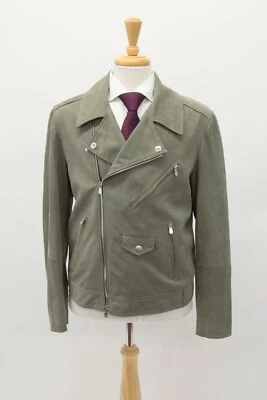NUEVO CON ETIQUETAS $6895 Brunello Cucinelli Hombres Cuero Gamuza Moto Chaqueta con Detalle de Logo Talla M A211 Foto 1 de 4