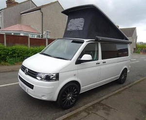 VW T5 T30 LWB 2012 Pop Top 4 Berth 5 Belted Seats Camper Van For Sale - Picture 1 of 9