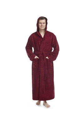 Men's Long Hooded Ankle Length Turkish Cotton Bathrobe Robe MCLASSLONG-BURG-L - Image 1 of 4