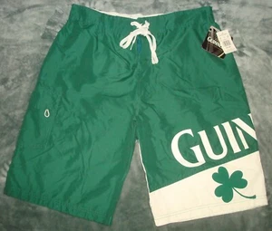 NWT GUINNESS SWIM TRUNKS SHORTS XL GREEN WHITE SHAMROCK BOARD SURF BEER LINED - Picture 1 of 11