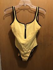 Sz Sm-Med  Vintage Christina Bright Yellow One Piece Zip Up Swim Suit