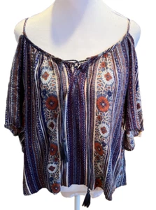 Patrons of Peace Women's Large BOHO Chic Cold Shoulder Shirt - Picture 1 of 8