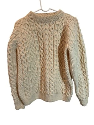 Suéter de Lana Tejido con Cable Grueso Crema Vintage Casero Adulto M(?) Pescador Foto 1 de 4
