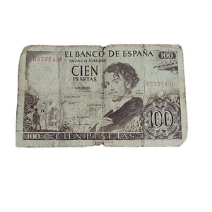 VTG SPAIN 100 Pesetas 1965, worn condition, money bill currency, Canadian seller - Bild 1 von 4