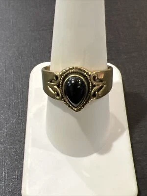 Anel de latão tamanho 9,5 pedra preta  - Imagem 1 de 4