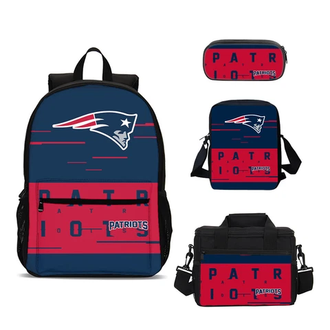 New England Patriots School Bag Set Daypack Crossbody Bag Lunch Bag Pen Case Cover
