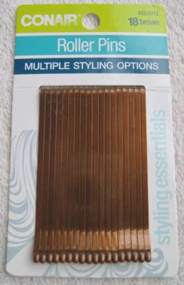 18 Conair Brown Roller Pins Flat Wide Metal Bobby Slides Bronze Brunette Styling - Image 1 of 4