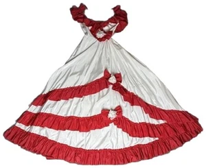 VTG 80s UNION FLIRTATIONS ALFRED ANGELO White Red Ruffles BALL GOWN PROM DRESS - Picture 1 of 16