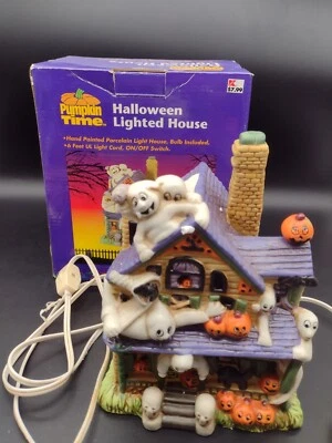 Halloween Casa Iluminada Porcelana Manía Mansión Calabaza Tiempo Fantasma Calabaza Funcionando Foto 1 de 4