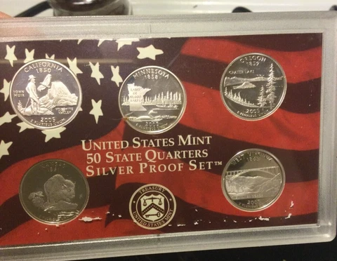 2005 -S Statehood Quarter SILVER 5 Coin Proof Set No Box Cover
