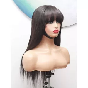 Human Hair Wigs With Bangs Brazilian Virgin Straight Hair Handmade Silky Wig - Picture 1 of 10